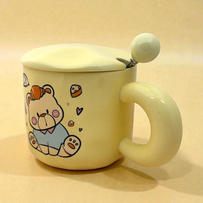 Tiny Greets Ceramic Mug (With Spoon and Lid) - Teddy
