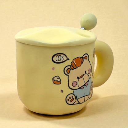 Tiny Greets Ceramic Mug (With Spoon and Lid) - Teddy