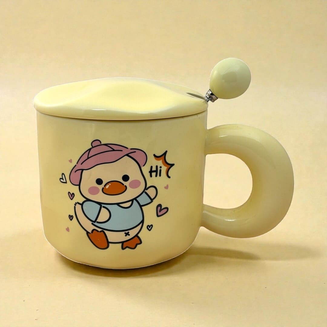 Tiny Greets Ceramic Mug (With Spoon and Lid) - Duck