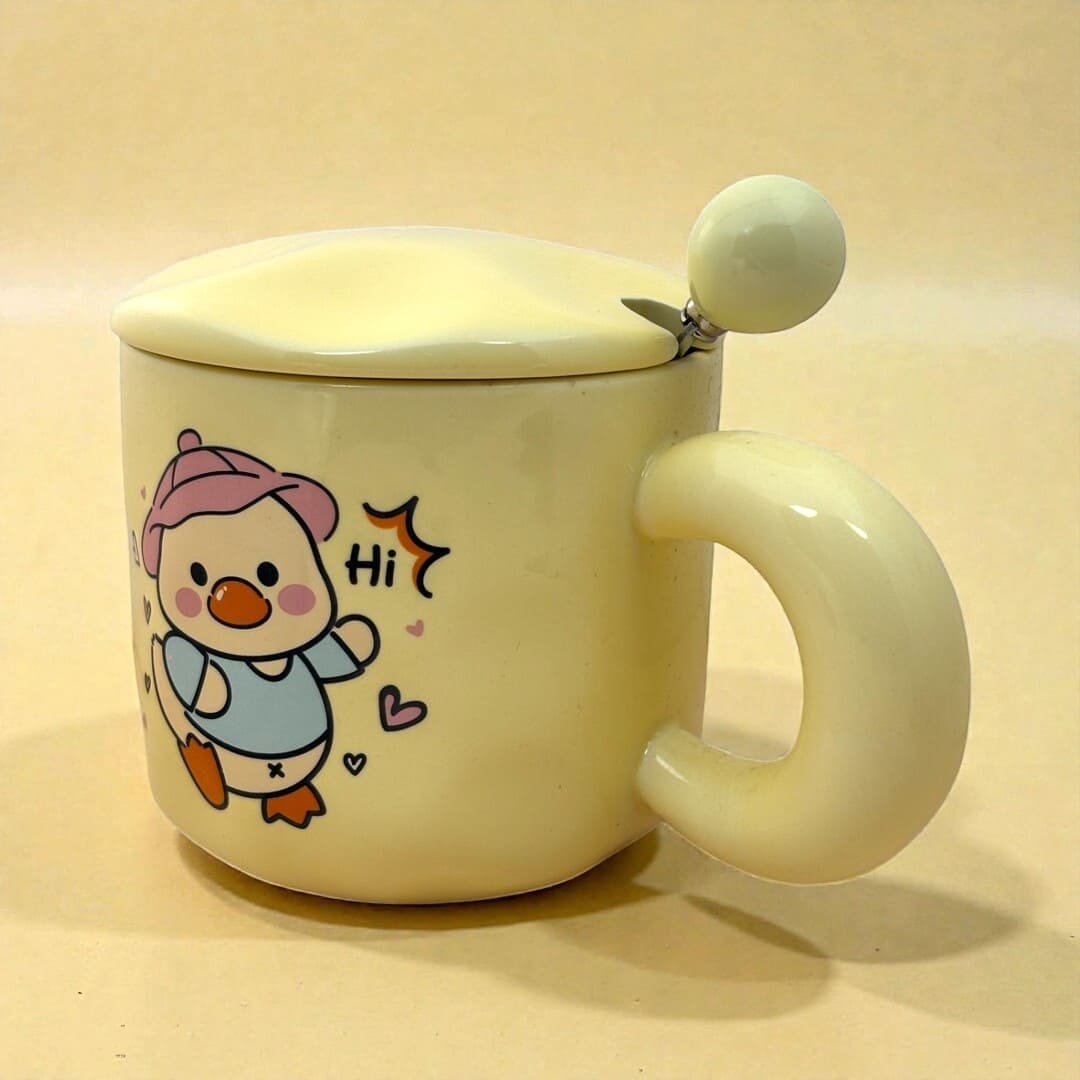 Tiny Greets Ceramic Mug (With Spoon and Lid) - Duck