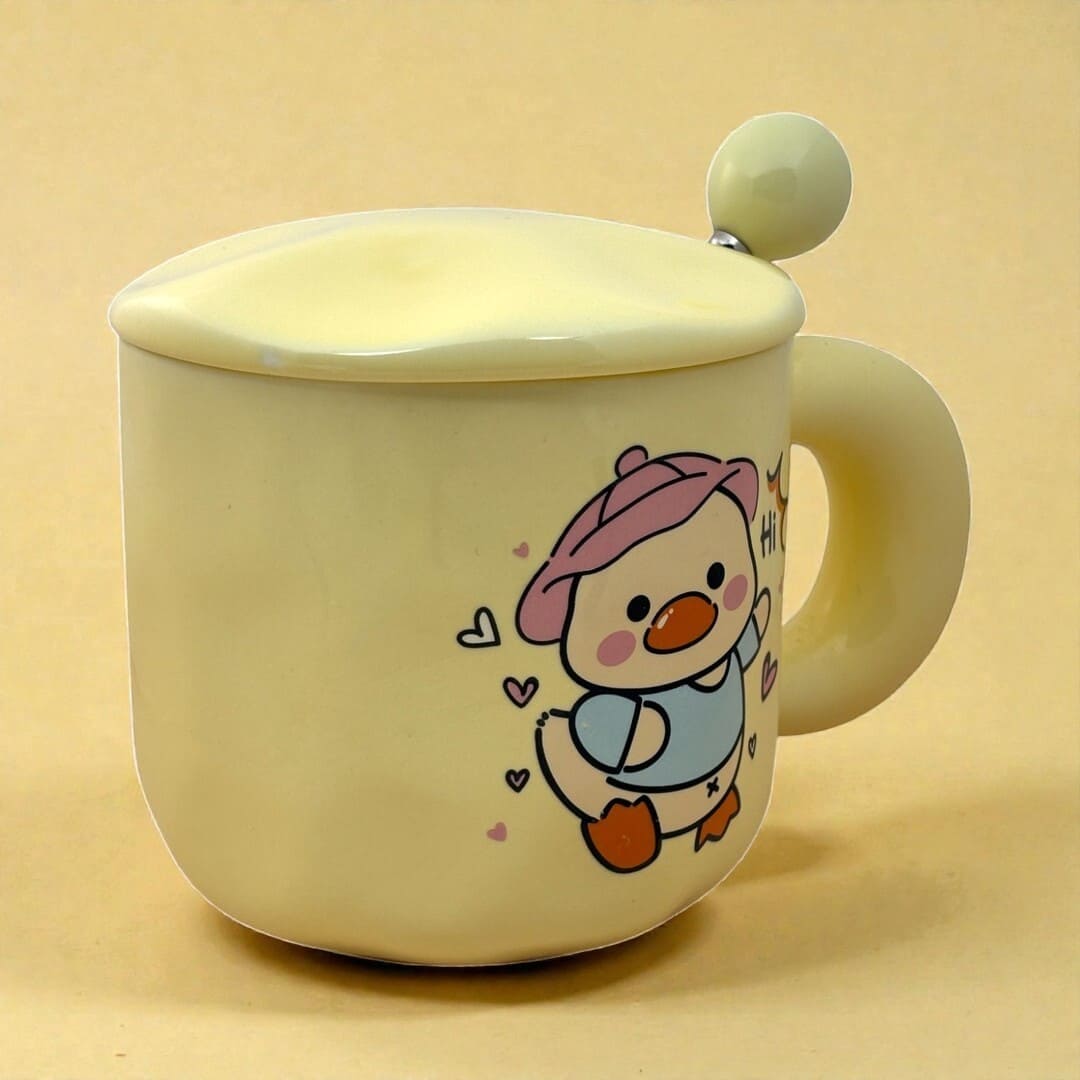 Tiny Greets Ceramic Mug (With Spoon and Lid) - Duck