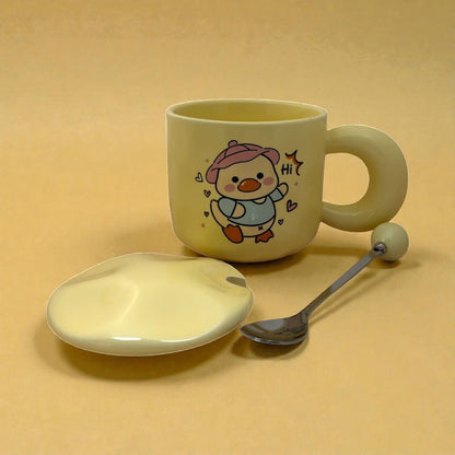 Tiny Greets Ceramic Mug (With Spoon and Lid) - Duck