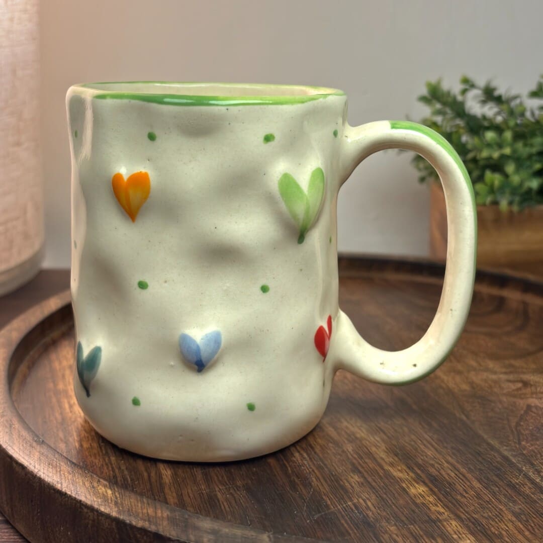 Pebble Hearts Ceramic Mug - Green