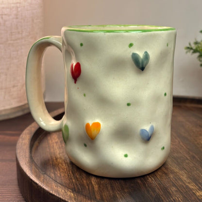 Pebble Hearts Ceramic Mug - Green