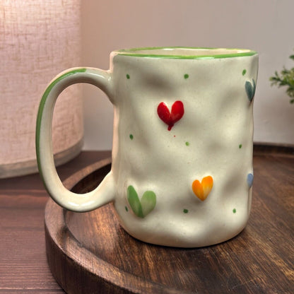 Pebble Hearts Ceramic Mug - Green