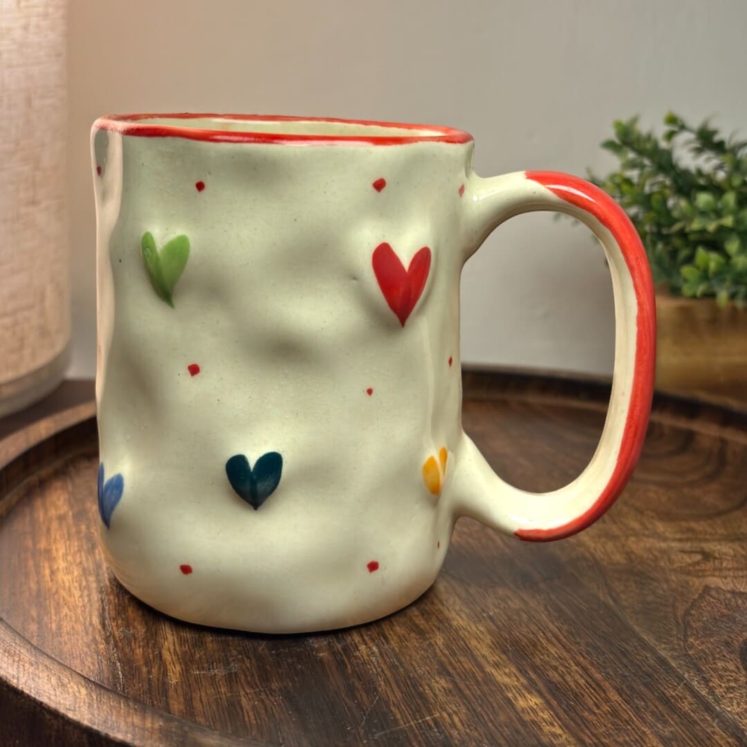 Pebble Hearts Ceramic Mug - Red
