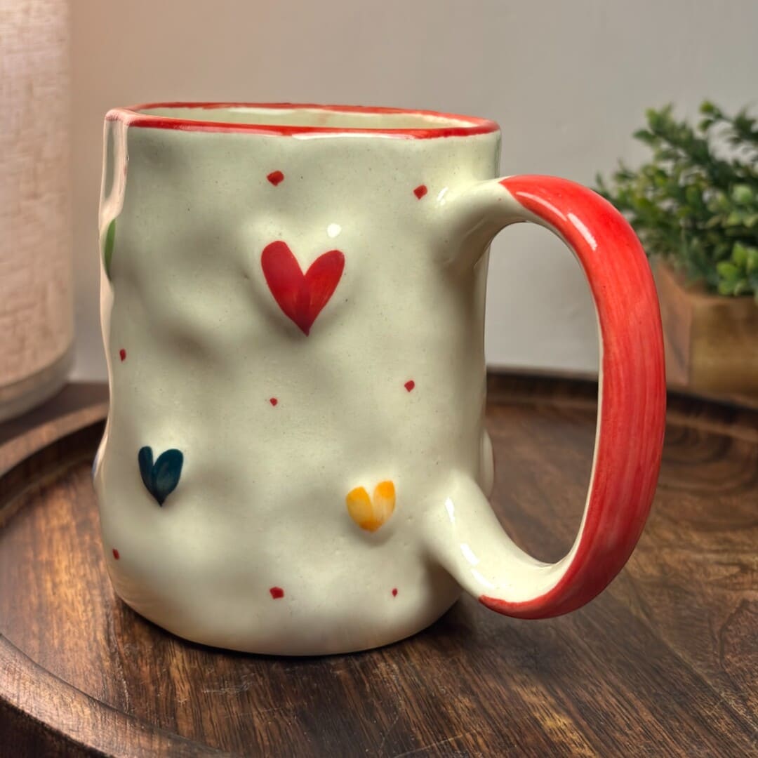 Pebble Hearts Ceramic Mug - Red