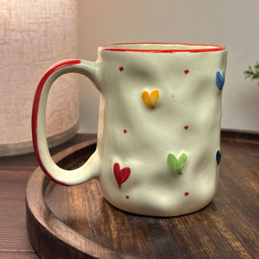 Pebble Hearts Ceramic Mug - Red
