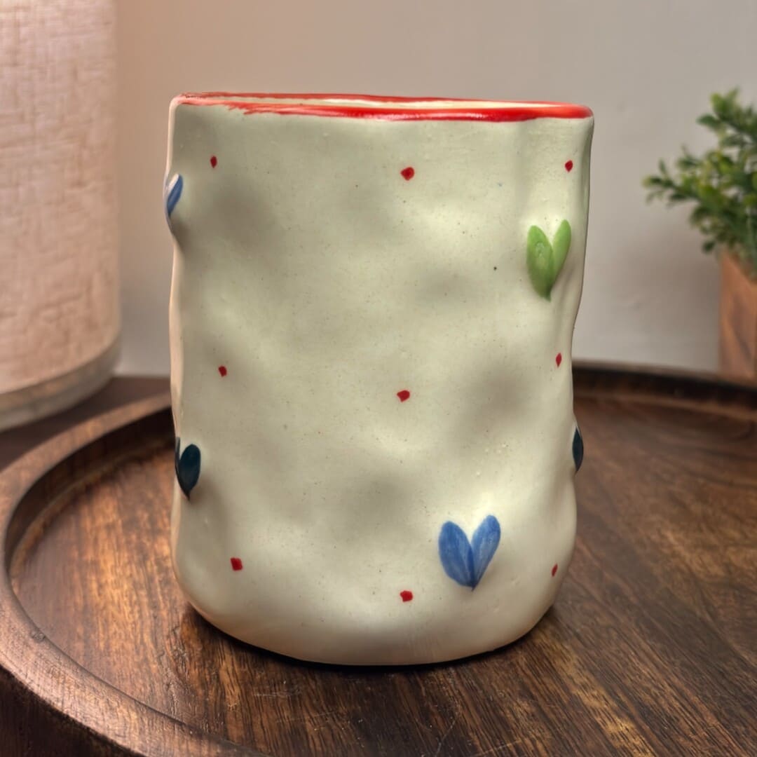 Pebble Hearts Ceramic Mug - Red