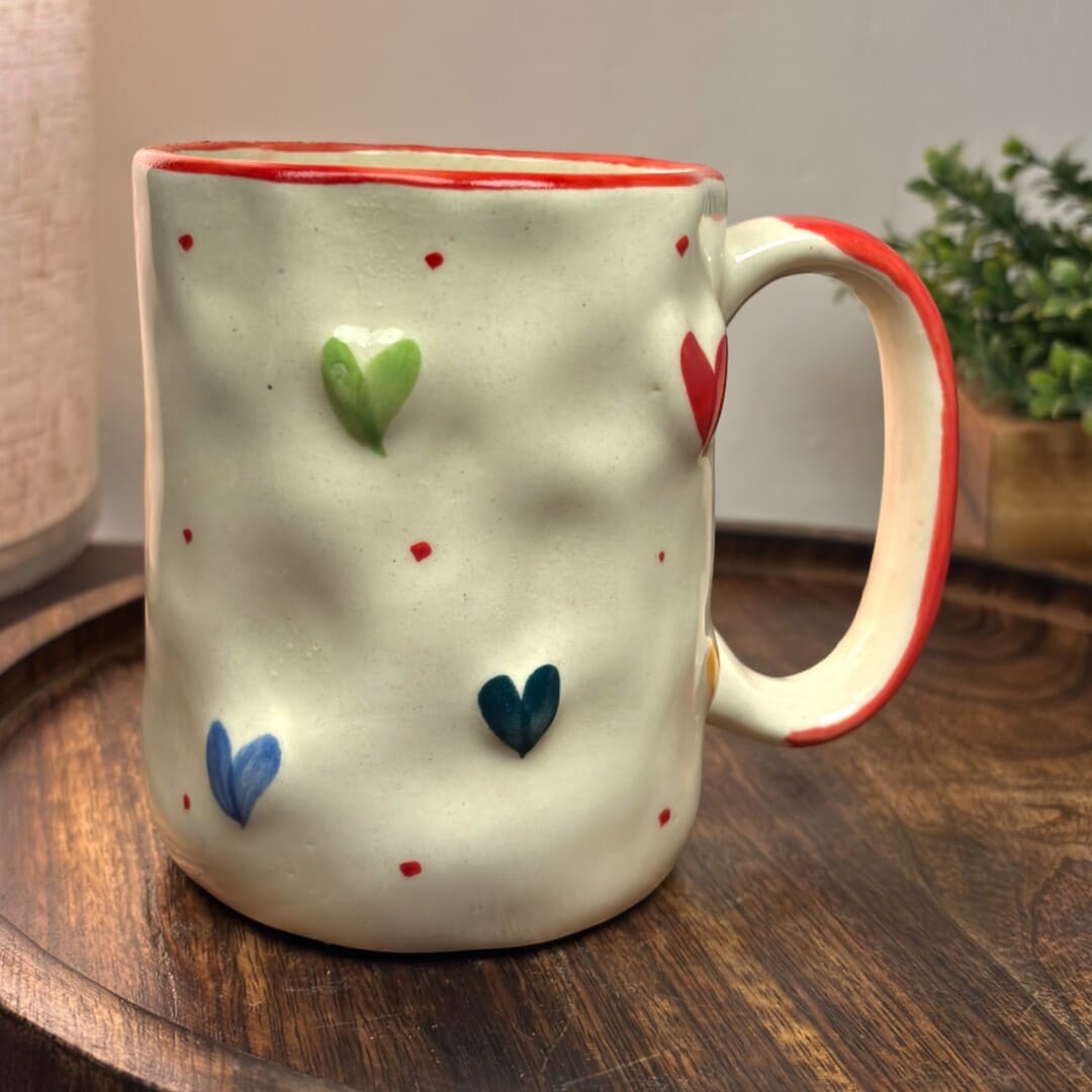 Pebble Hearts Ceramic Mug - Red