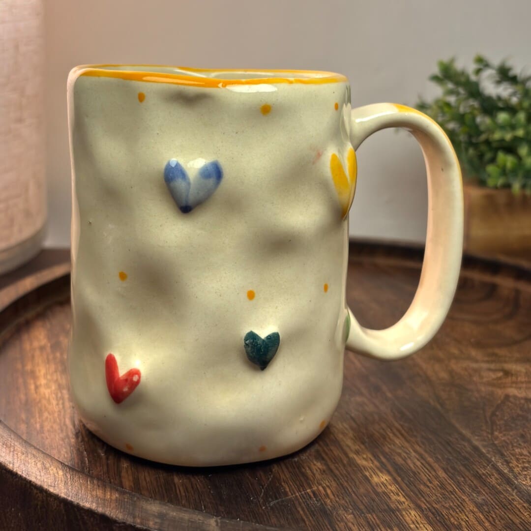 Pebble Hearts Ceramic Mug - Yellow