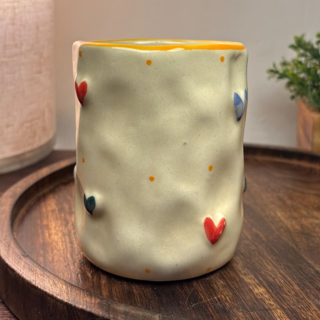 Pebble Hearts Ceramic Mug - Yellow