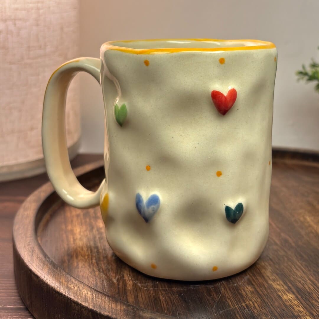 Pebble Hearts Ceramic Mug - Yellow