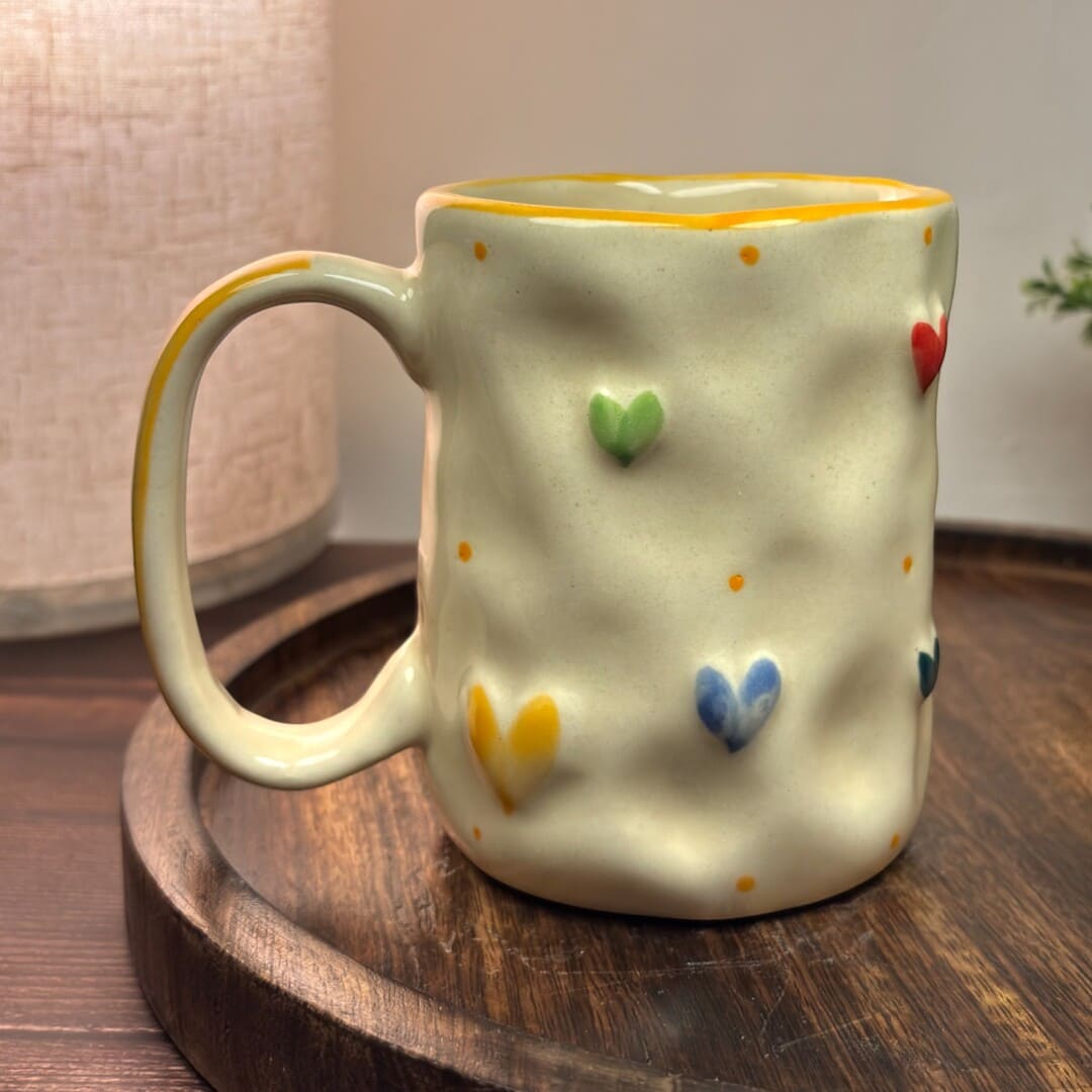 Pebble Hearts Ceramic Mug - Yellow