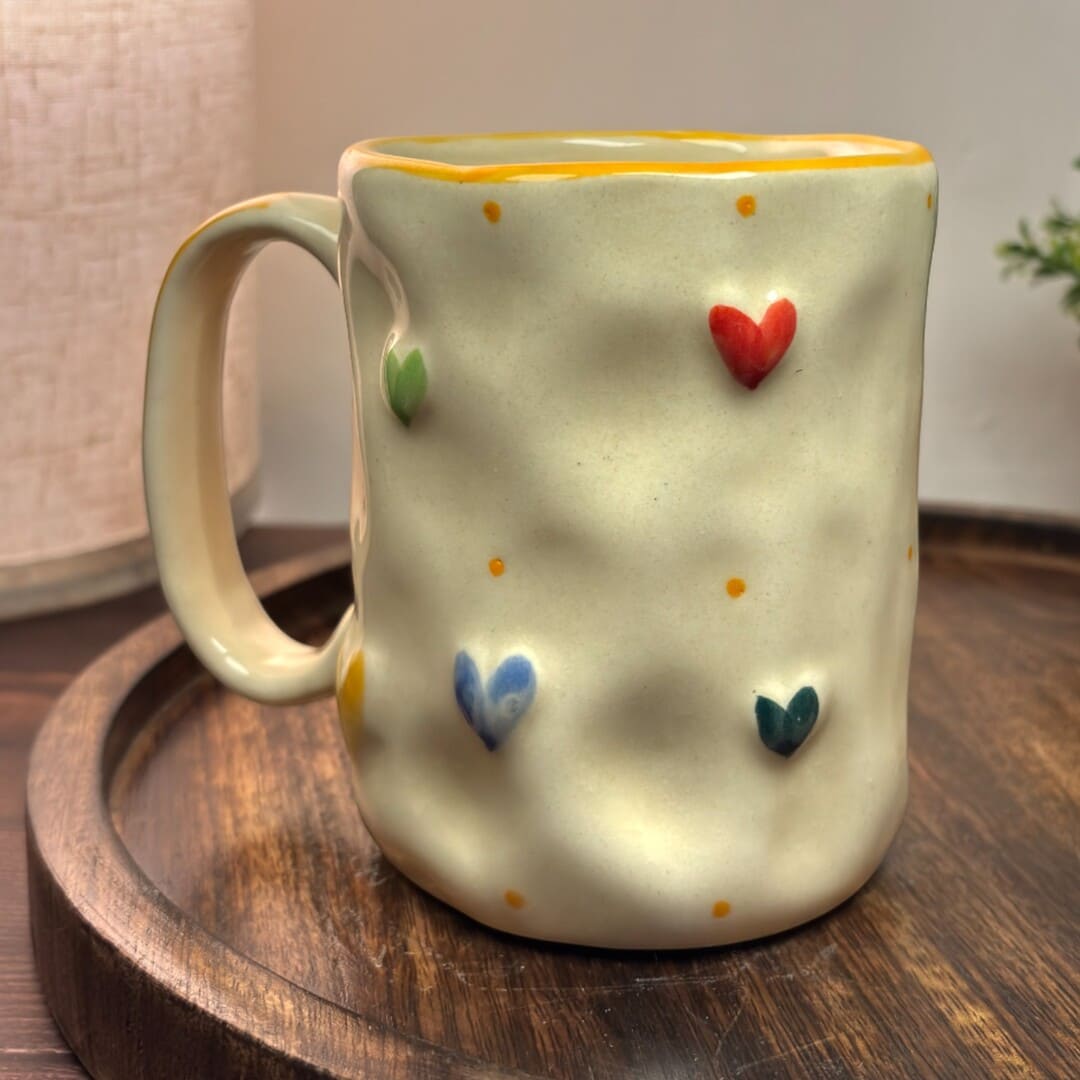 Pebble Hearts Ceramic Mug - Yellow