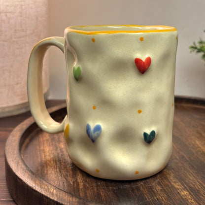 Pebble Hearts Ceramic Mug - Yellow