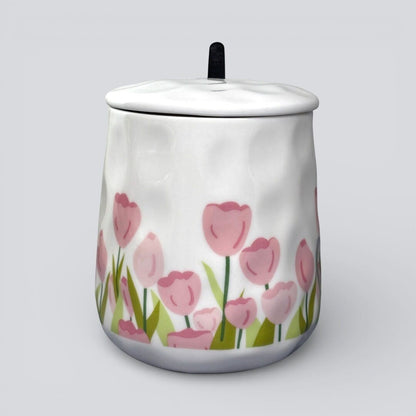Blush Bloom Ceramic Mug (With Spoon and Lid) - Tulip Rise