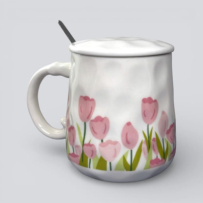 Blush Bloom Ceramic Mug (With Spoon and Lid) - Tulip Rise