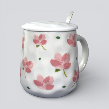 Blush Bloom Ceramic Mug (With Spoon and Lid) - Sakura