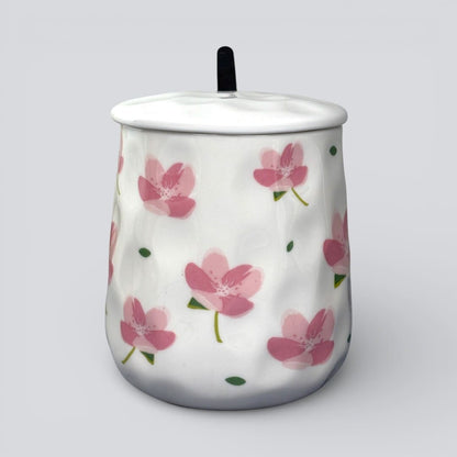 Blush Bloom Ceramic Mug (With Spoon and Lid) - Sakura
