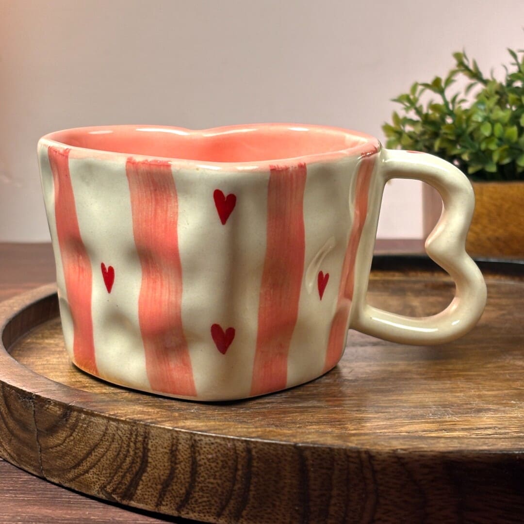 Striped Heart Shaped Ceramic Mug