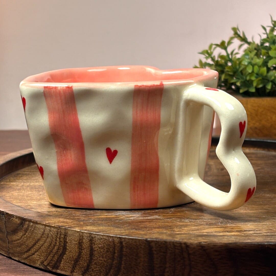 Striped Heart Shaped Ceramic Mug