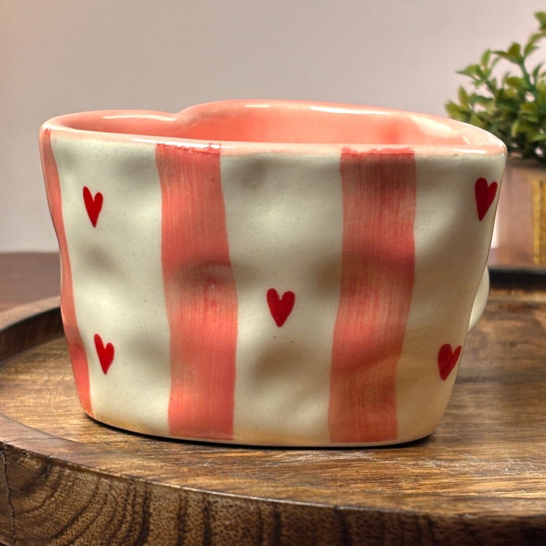Striped Heart Shaped Ceramic Mug