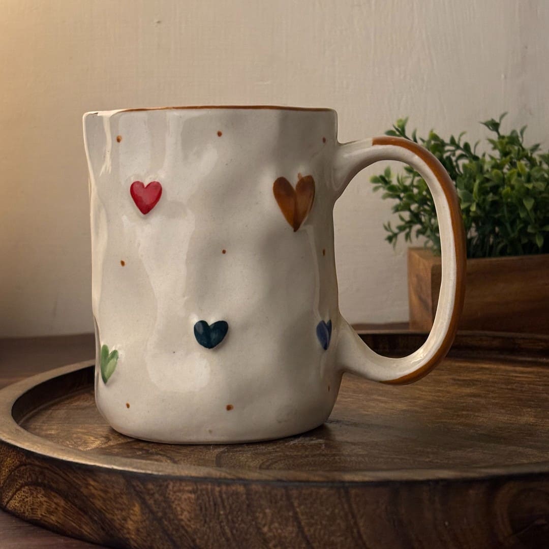 Pebble Hearts Ceramic Mug - Brown