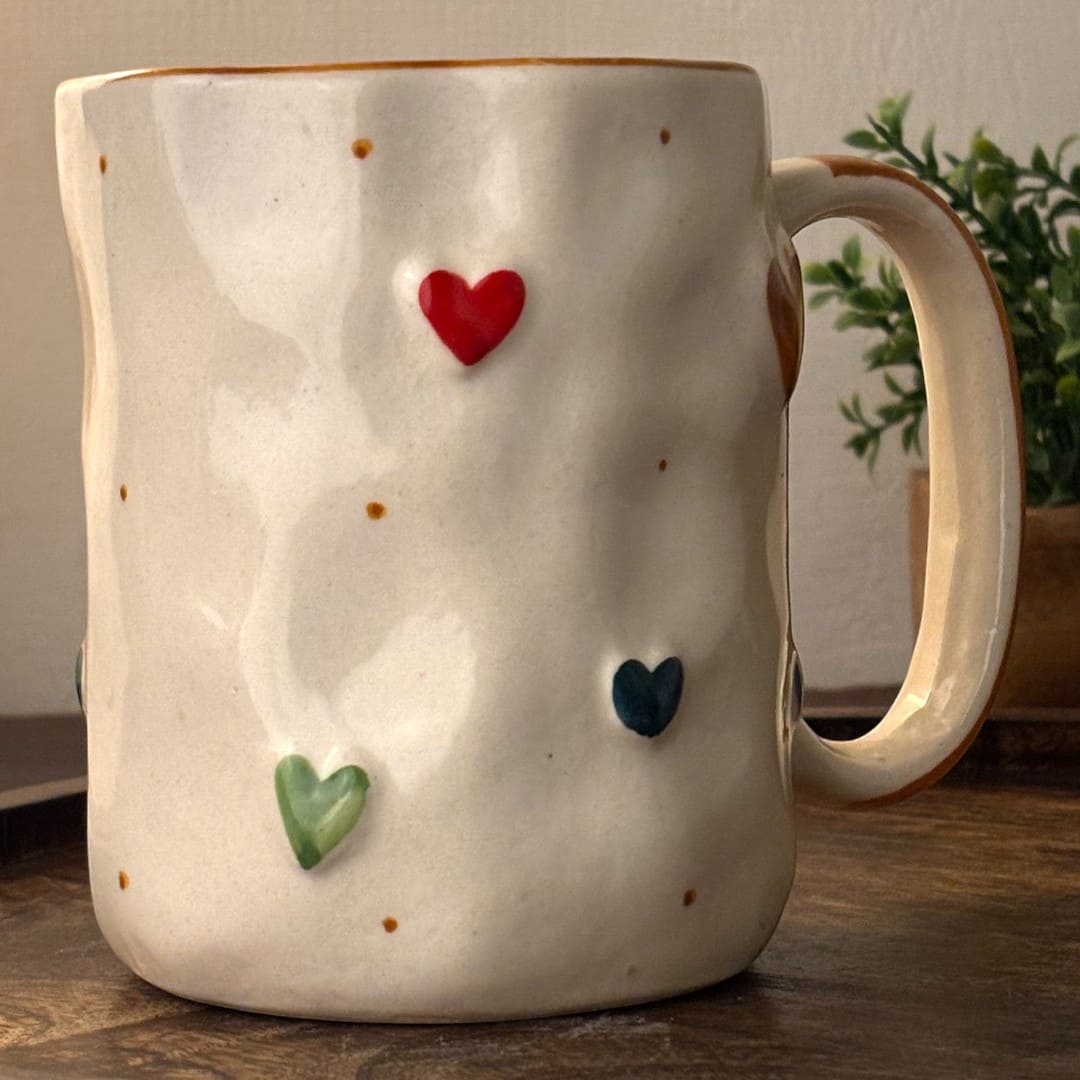 Pebble Hearts Ceramic Mug - Brown
