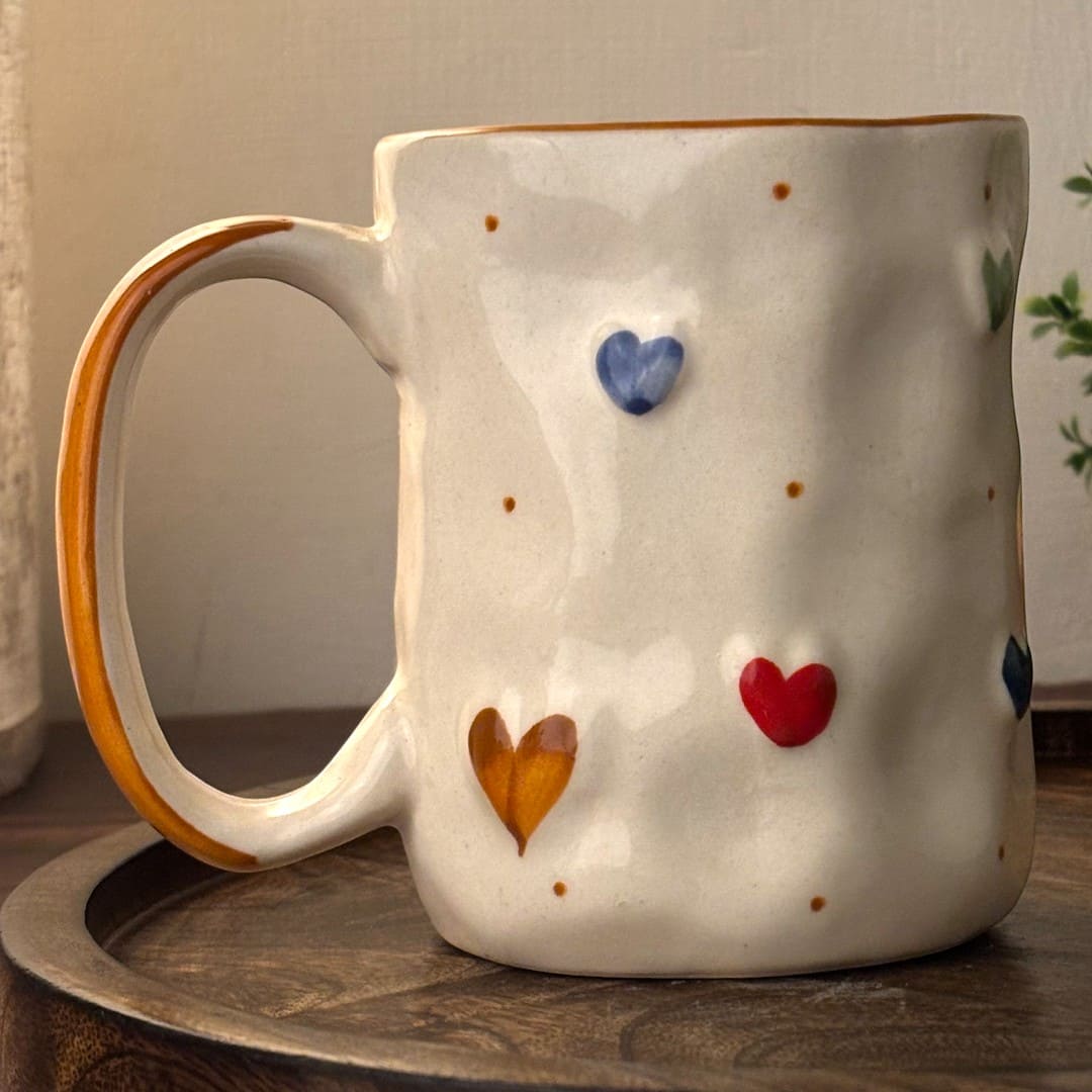 Pebble Hearts Ceramic Mug - Brown