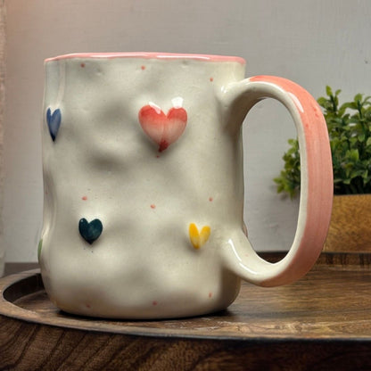 Pebble Hearts Ceramic Mug - Pink