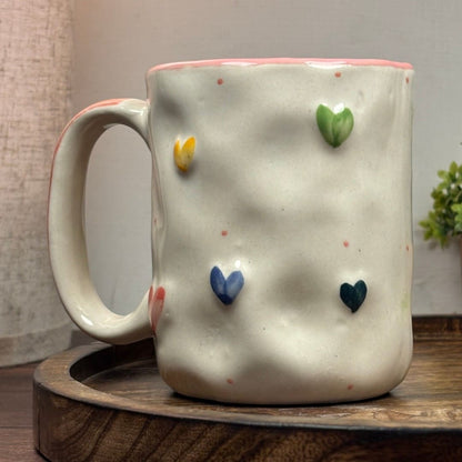 Pebble Hearts Ceramic Mug - Pink