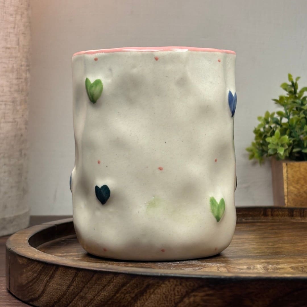 Pebble Hearts Ceramic Mug - Pink