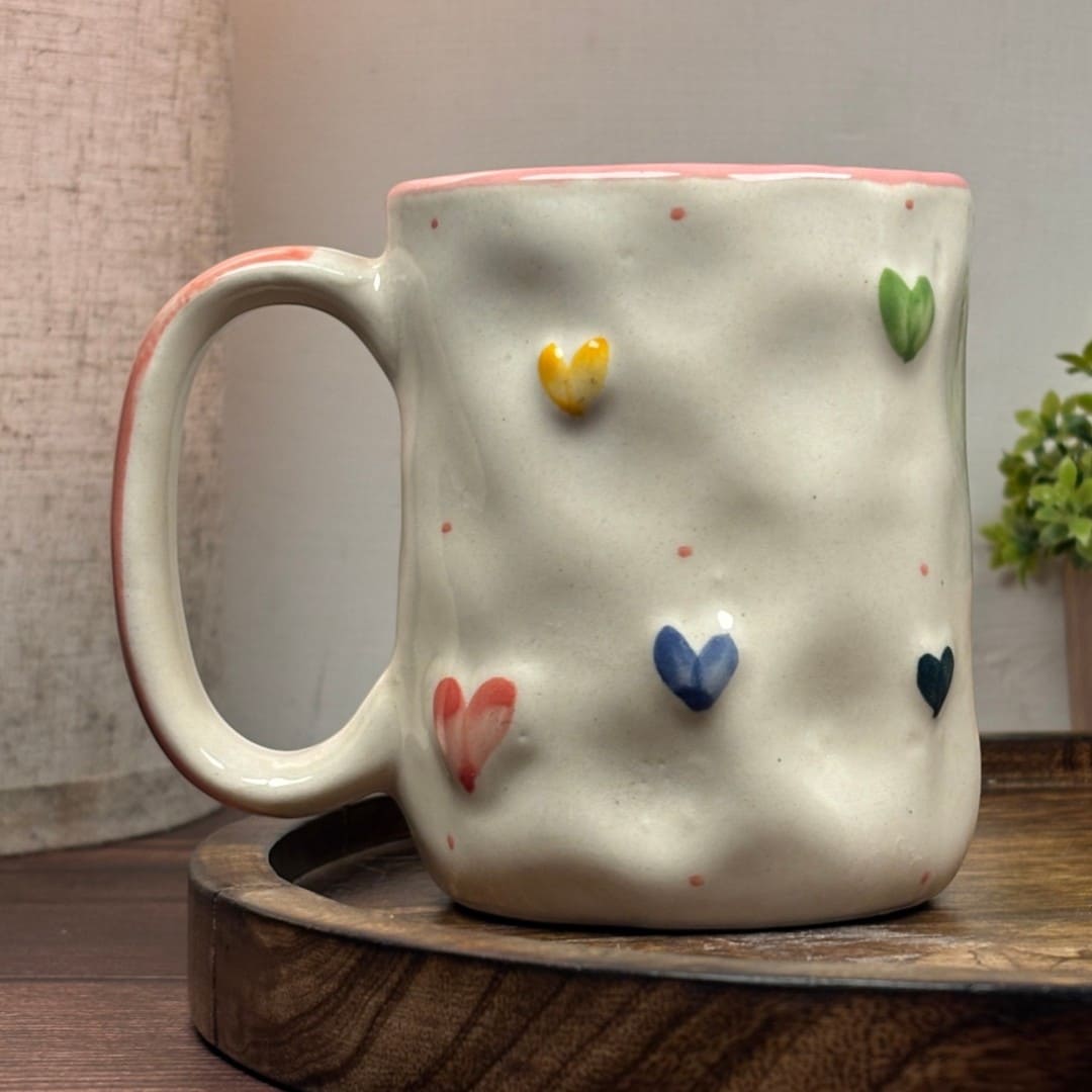 Pebble Hearts Ceramic Mug - Pink