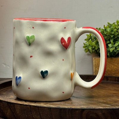 Pebble Hearts Ceramic Mug - Red