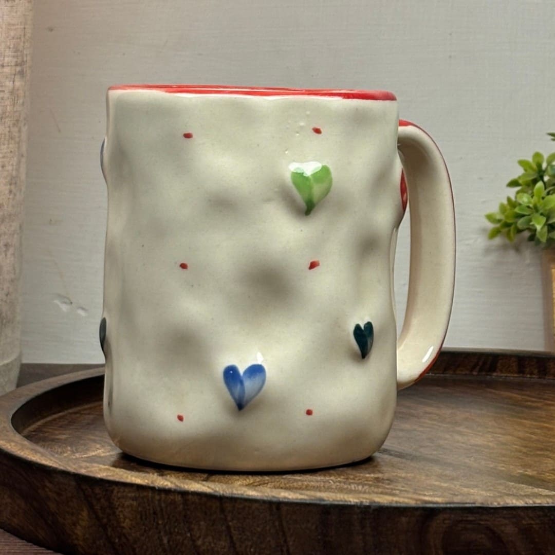 Pebble Hearts Ceramic Mug - Red