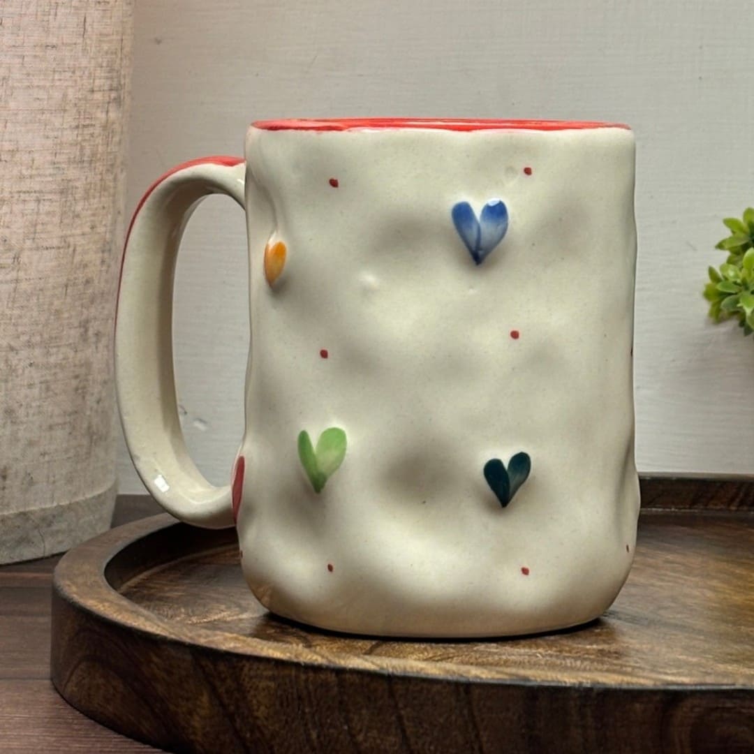 Pebble Hearts Ceramic Mug - Red