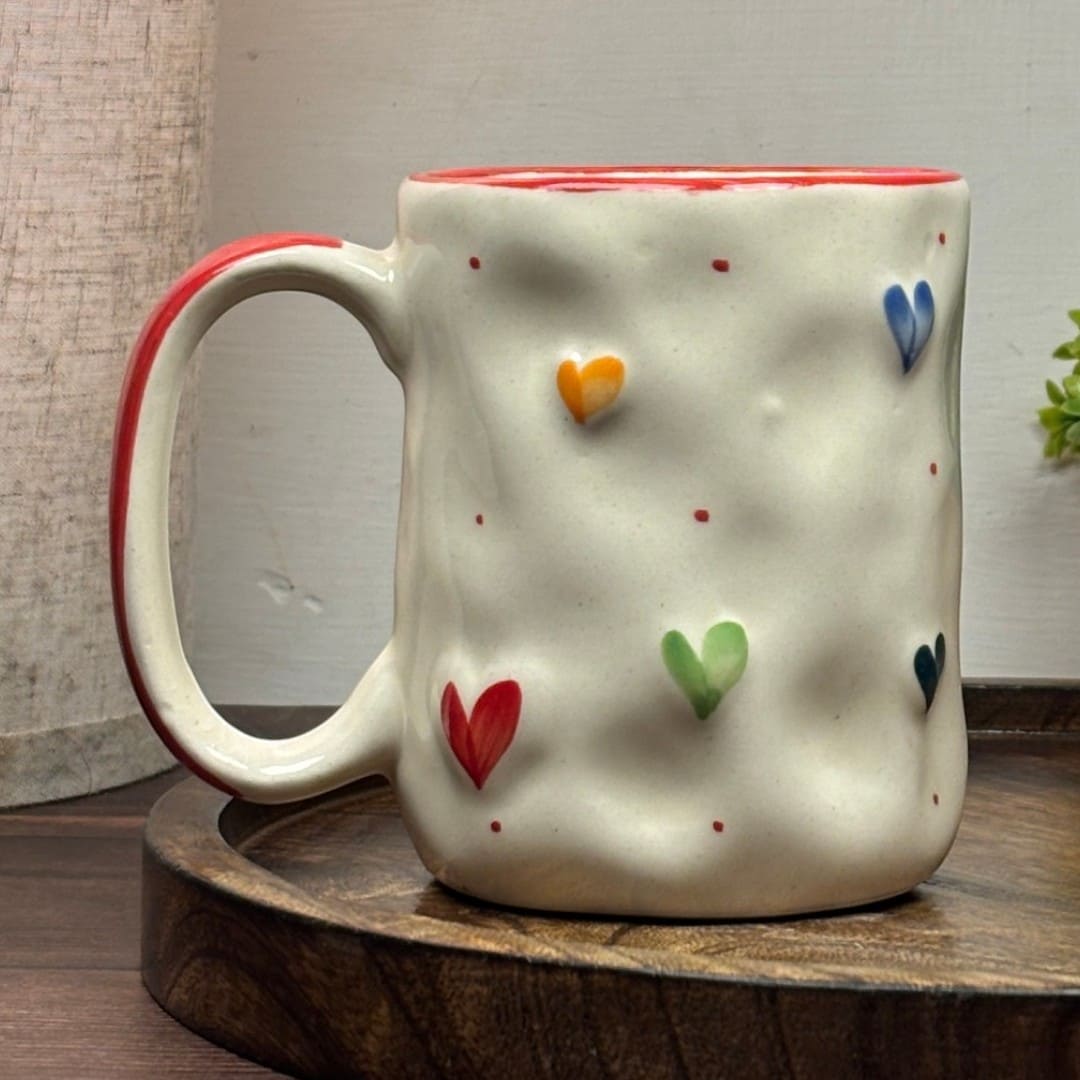 Pebble Hearts Ceramic Mug - Red