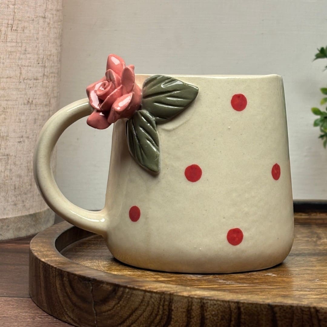 Polka Rose Ceramic Cup