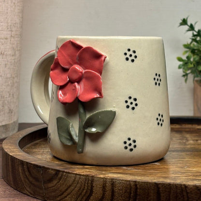 Sculpted Blossom Ceramic Mug - Red