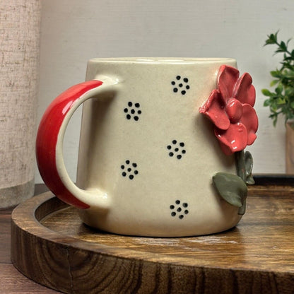 Sculpted Blossom Ceramic Mug - Red