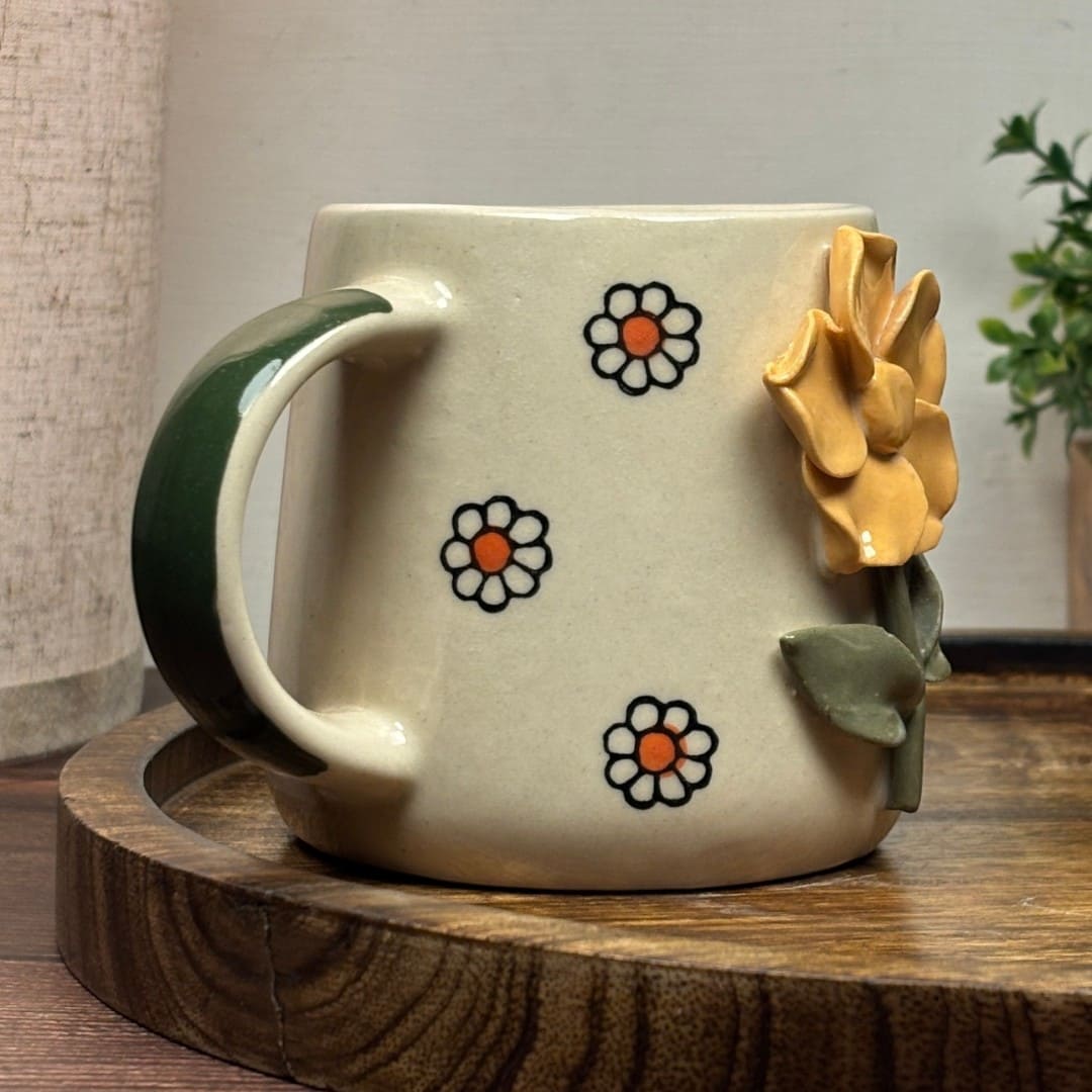 Sculpted Blossom Ceramic Mug - Yellow