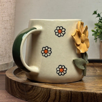 Sculpted Blossom Ceramic Mug - Yellow