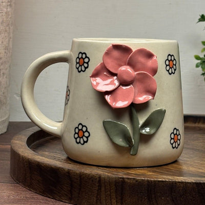Sculpted Blossom Ceramic Mug - Pink