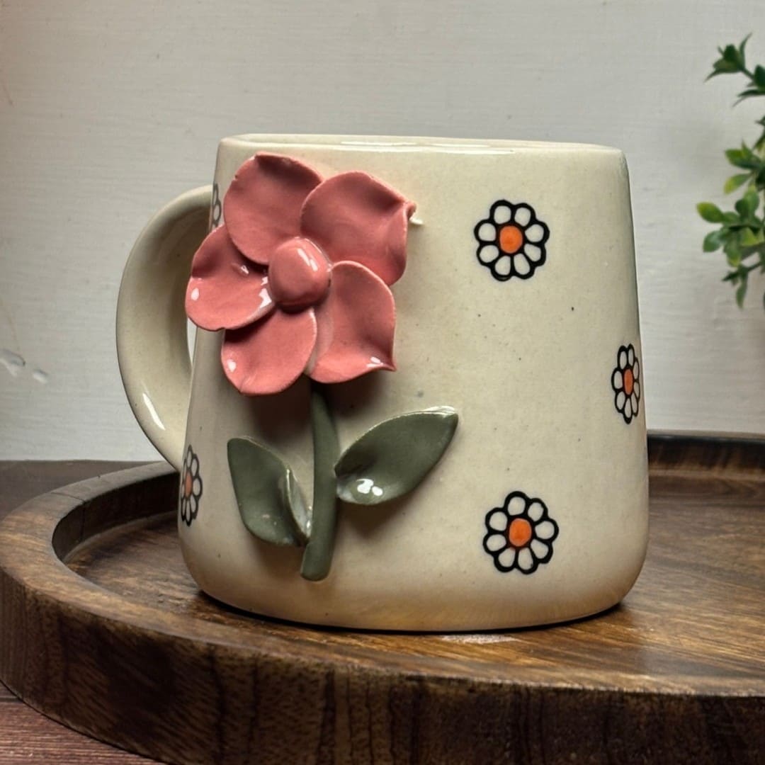 Sculpted Blossom Ceramic Mug - Pink