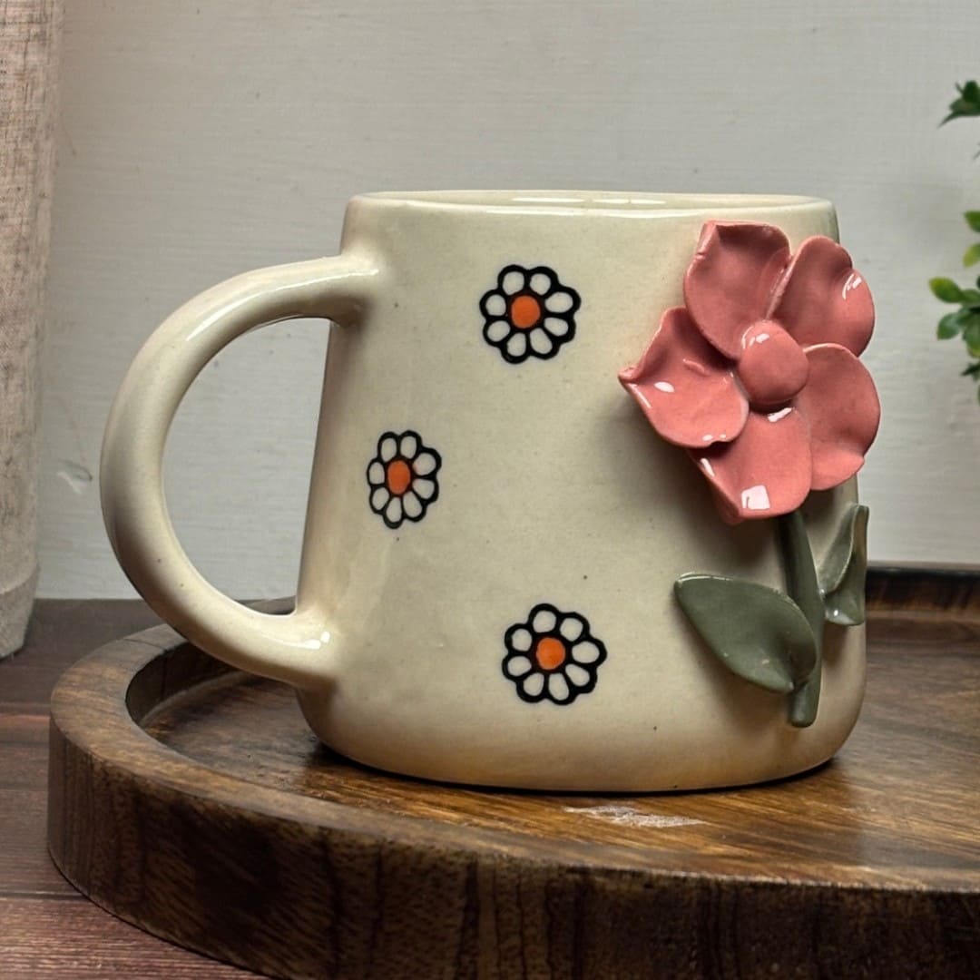 Sculpted Blossom Ceramic Mug - Pink