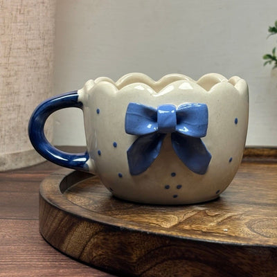 Scalloped Blue Bow Ceramic Mug