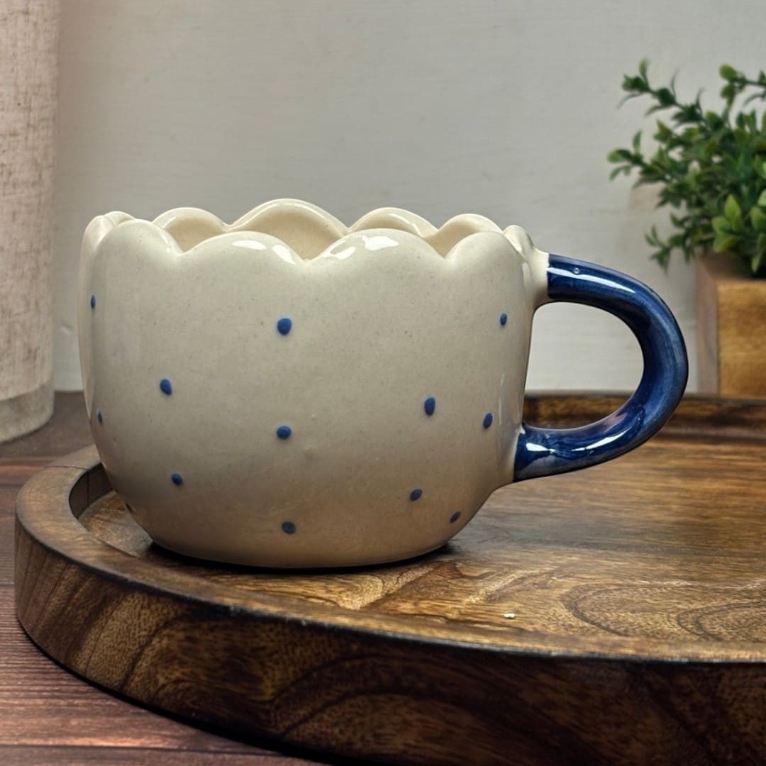 Scalloped Blue Bow Ceramic Mug