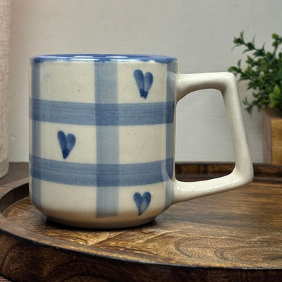 Blue Heart Grid Ceramic Mug