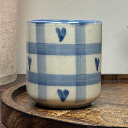 Blue Heart Grid Ceramic Mug